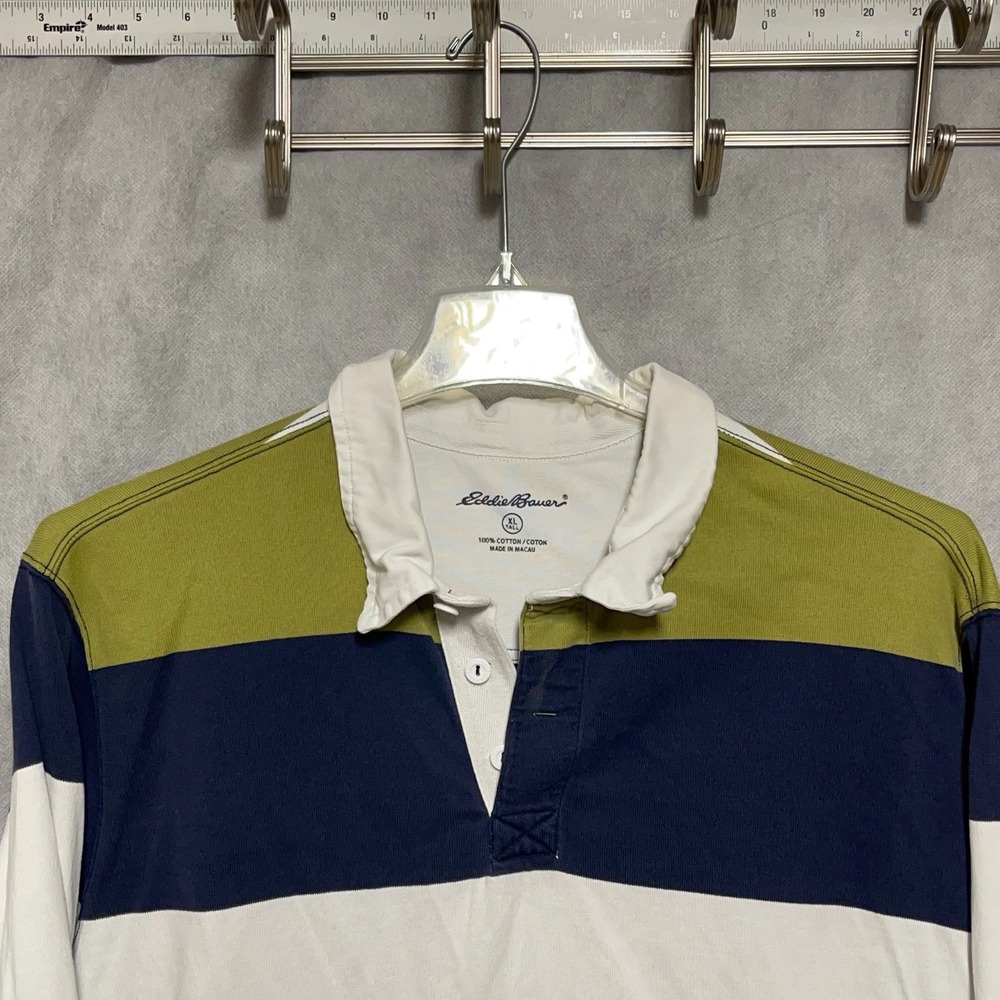 Eddie Bauer Rugby Shirt Men XLT Tall Colorblock Polo Henley Y2K Casual Elbow Pad